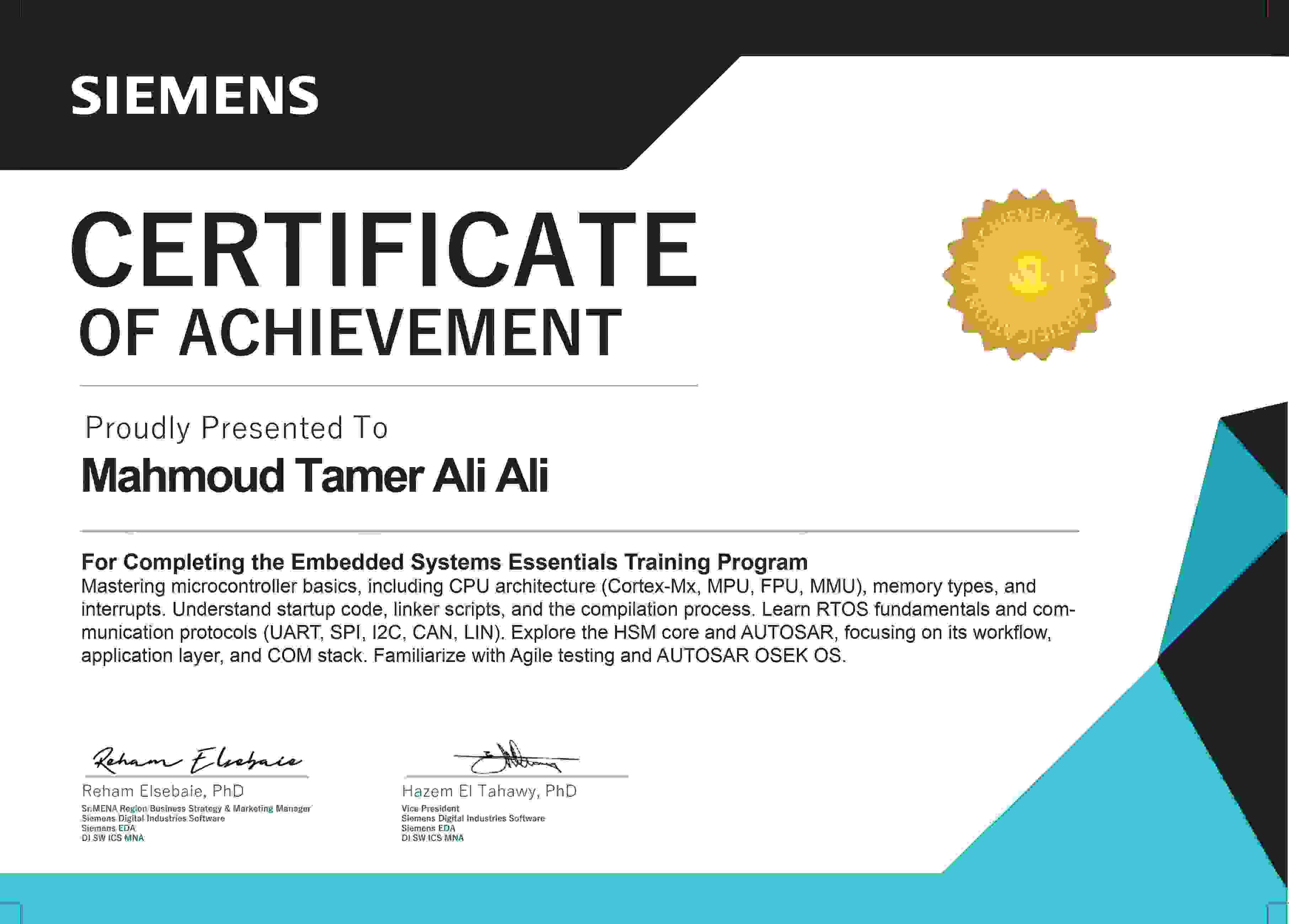Siemens Embedded Systems certificate
